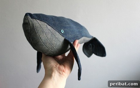 DIY plush denim whale toy for kids or decoration