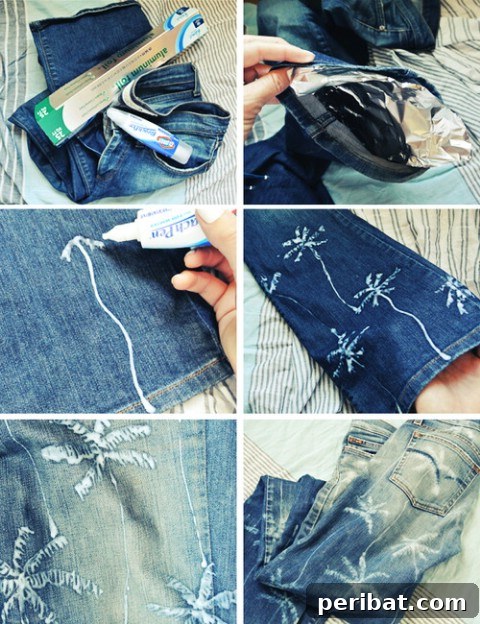 Bleach pen art on jeans DIY for intricate patterns