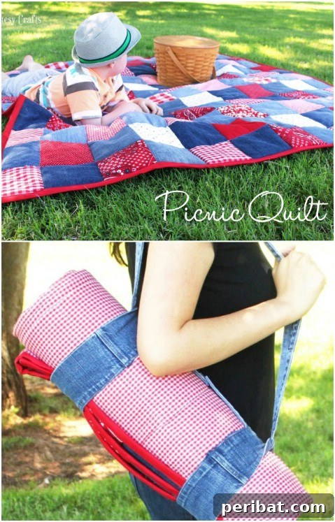 DIY denim picnic quilt holder strap