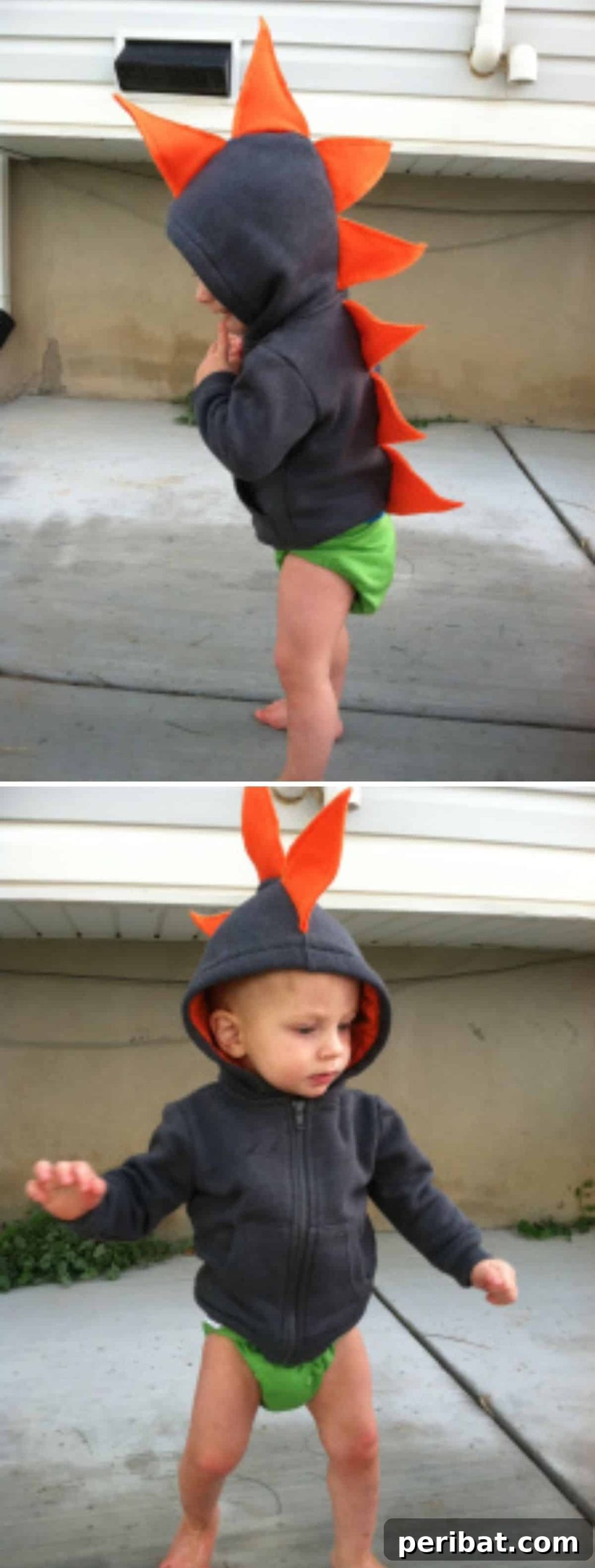 Spooktacularly Adorable DIY Baby Halloween Costume Ideas 18 Turn your baby into a fearsome yet cute Babysaurus with this DIY dinosaur costume. Easily create 'scales' on a hoodie or onesie for a prehistoric Halloween look.