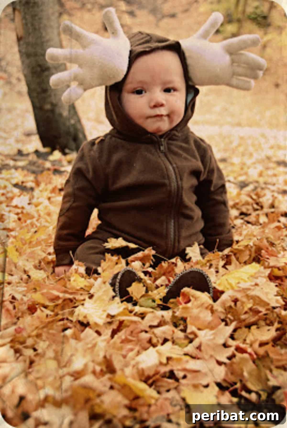 Spooktacularly Adorable DIY Baby Halloween Costume Ideas 3 Transform your baby into the cutest Baby Moose with this easy DIY Halloween costume. A brown onesie and stuffed white gloves create adorable antlers for your little woodland creature.