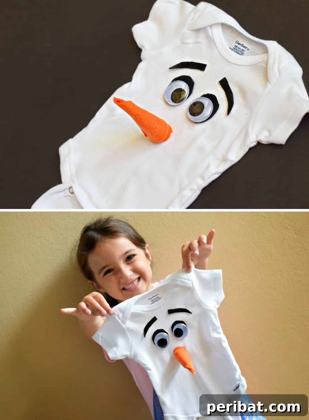 Spooktacularly Adorable DIY Baby Halloween Costume Ideas 21 A heartwarming Olaf the Snowman baby costume from Frozen, made with a white onesie, felt details, and googly eyes. An easy DIY Halloween outfit for fans of the beloved character.