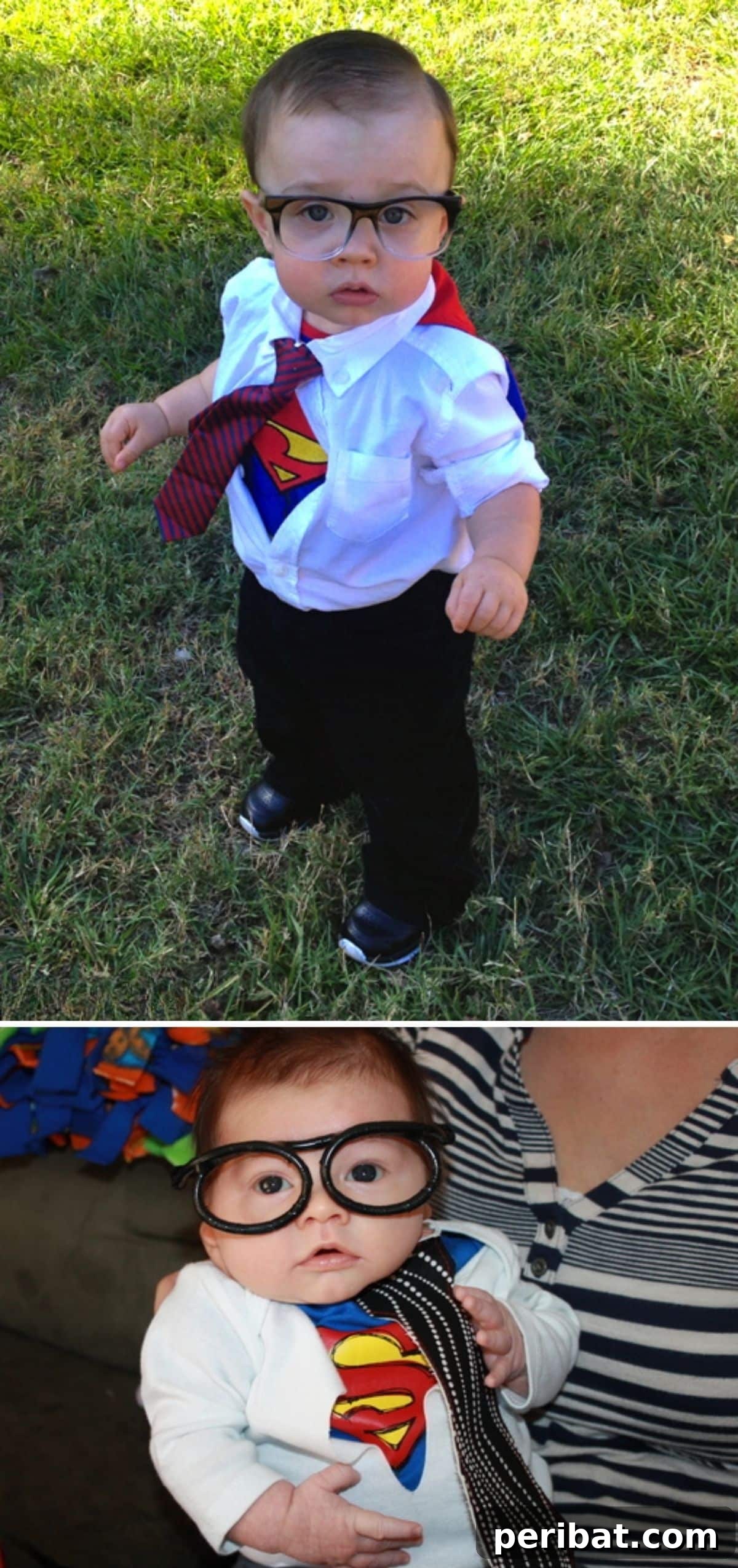 Spooktacularly Adorable DIY Baby Halloween Costume Ideas 7 Unleash your baby's inner superhero with a clever Clark Kent Halloween costume. A button-down shirt revealing a Superman logo underneath creates an iconic and unique infant outfit.