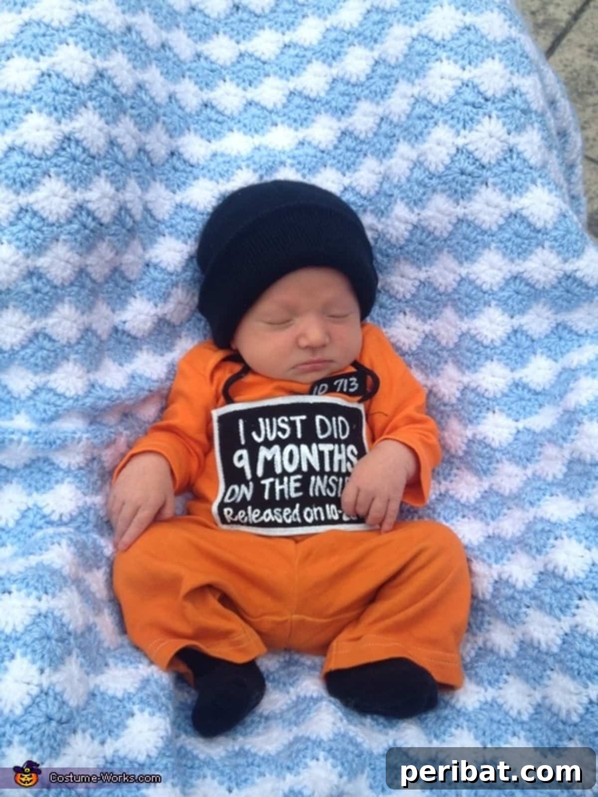Spooktacularly Adorable DIY Baby Halloween Costume Ideas 10 An incredibly cute and humorous Released Prisoner baby costume, featuring a striped onesie and a clever 'freed' sign. A fun and easy DIY Halloween idea for newborns and infants.