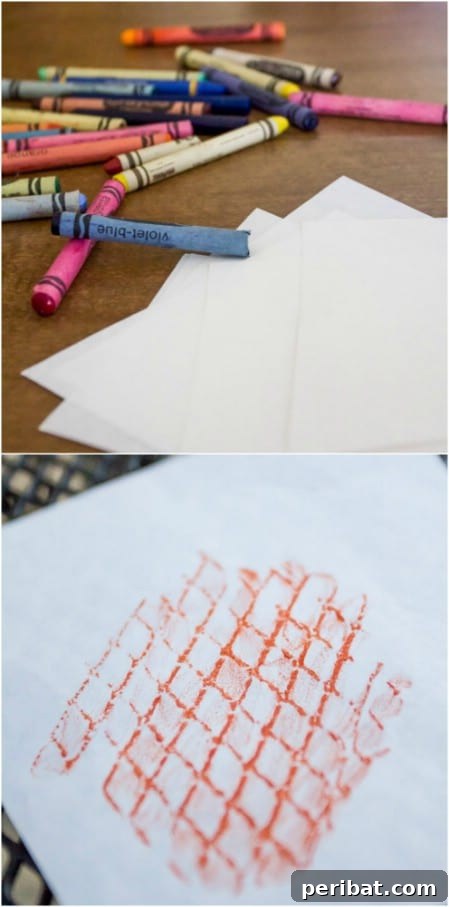 Make easy crayon rubbings to explore texture.