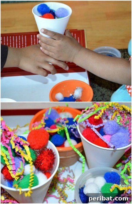 Make sundaes out of pom pons.