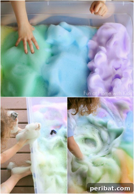 Make rainbow soap foam.