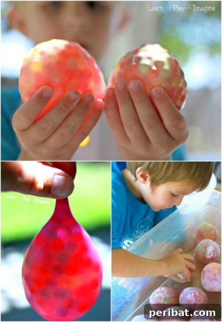 Freeze water beads inside balloons.