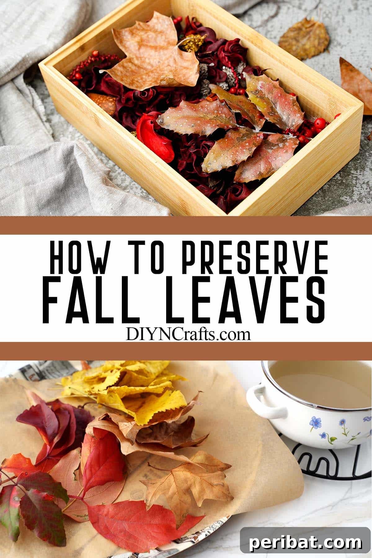 Preserving Autumn's Vibrant Hues 9 photo collage of fall leaf preservation for crafts with text which reads how to preserve fall leaves