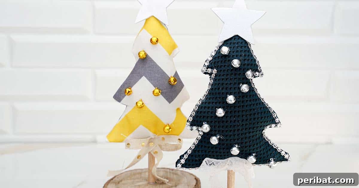 Charming Fabric Tabletop Christmas Tree Craft 10 A fully decorated tabletop Christmas tree made of fabric with bells and lace
