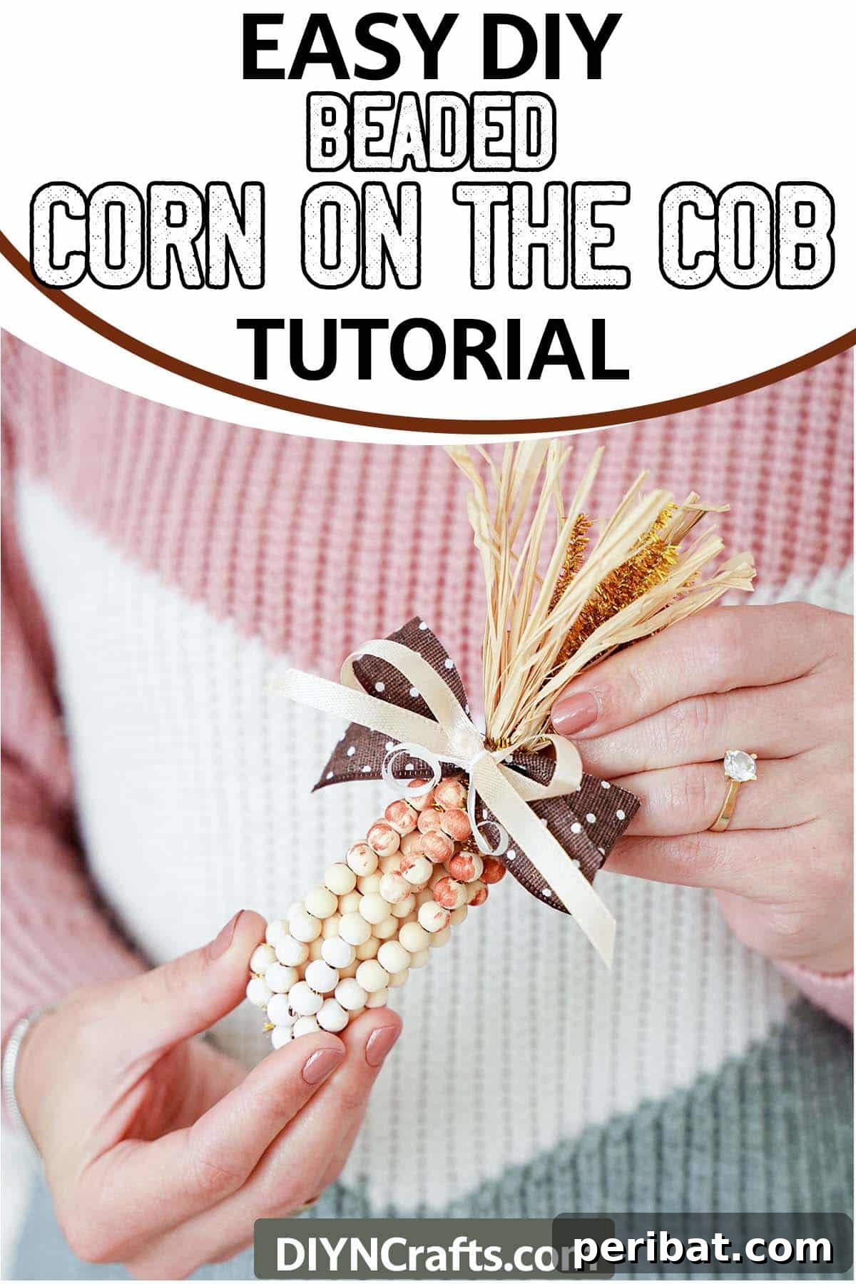 Sparkling Beaded Corn for Autumn Decor 13 holding a simple fall craft with text which reads easy diy beaded corn on the cob tutorail