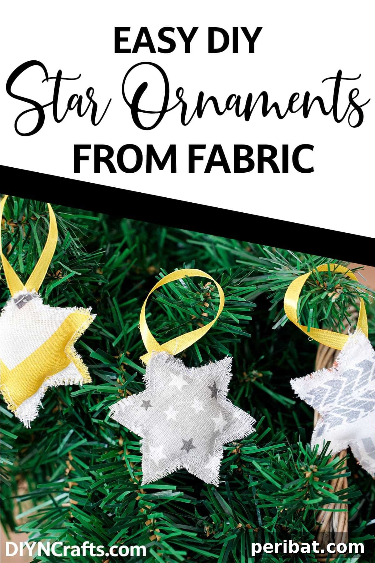 DIY Fabric Star Christmas Ornaments with text which reads easy diy star ornaments from fabric