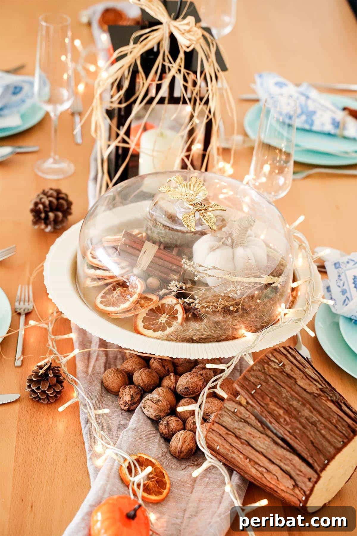 Rustic Autumn Bell Jar Display 3 Beautiful fall farmhouse cloche centerpiece in a home setting