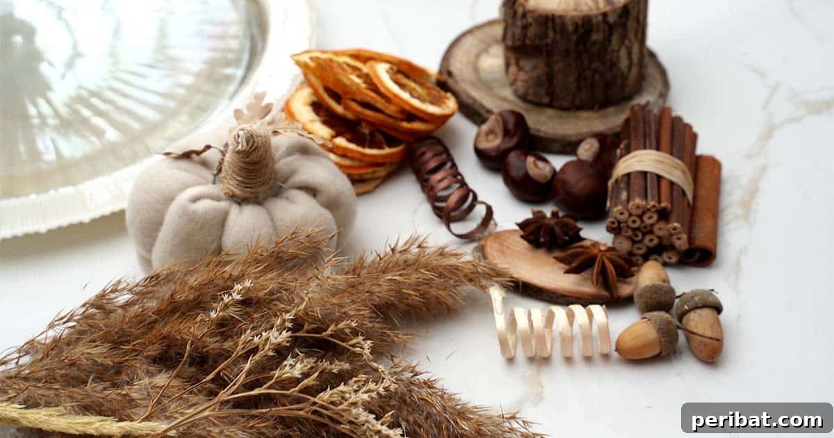 Rustic Autumn Bell Jar Display 4 Supplies arranged for making an easy DIY Fall Farmhouse Cloche Centerpiece