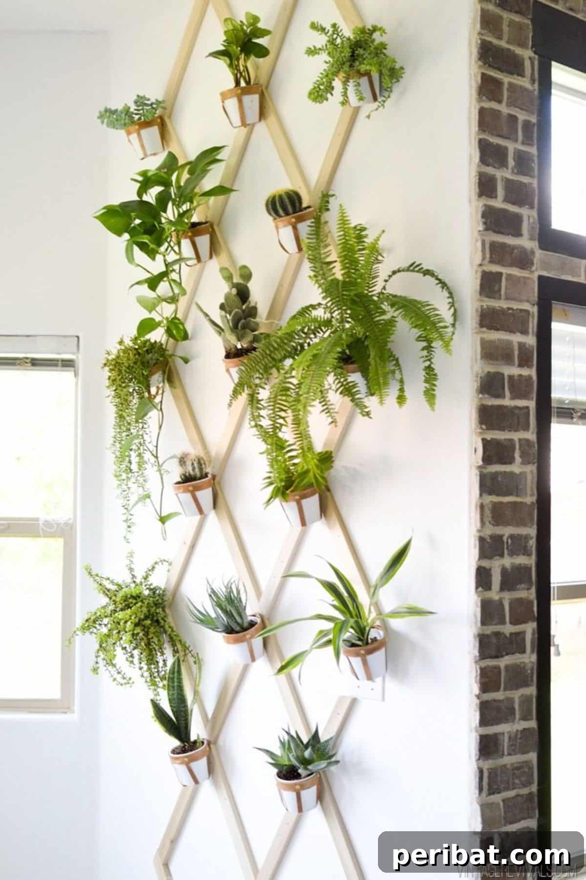 120 Inspiring DIY Boho Decor Ideas and Projects 102 Dramatic DIY wood and leather trellis plant wall, a living piece of art that reinvigorates interiors for plant lovers.