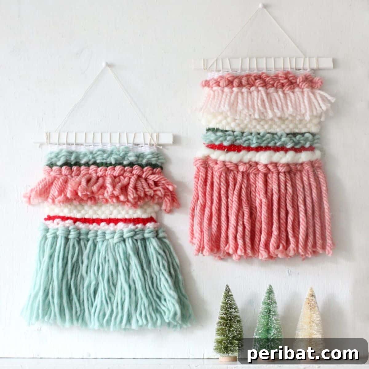 120 Inspiring DIY Boho Decor Ideas and Projects 104 DIY woven holiday wall hanging, an easy craft to bring festive vibes with a touch of boho flair into your home.