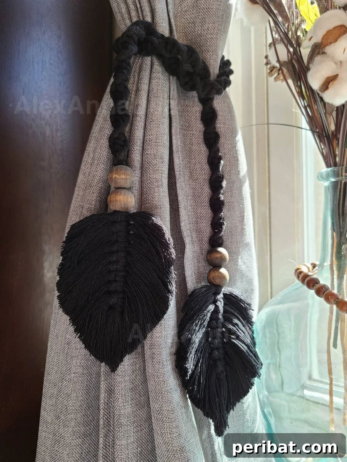 120 Inspiring DIY Boho Decor Ideas and Projects 107 Handcrafted macrame and beaded curtain tie backs, adding an artisanal touch to windows and elevating room ambiance.