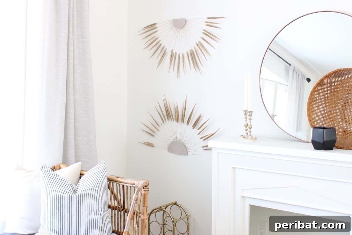 120 Inspiring DIY Boho Decor Ideas and Projects 117 DIY boho wall decor with dried grass, offering creative respite during uncertain times, with minimalist and hassle-free supplies.