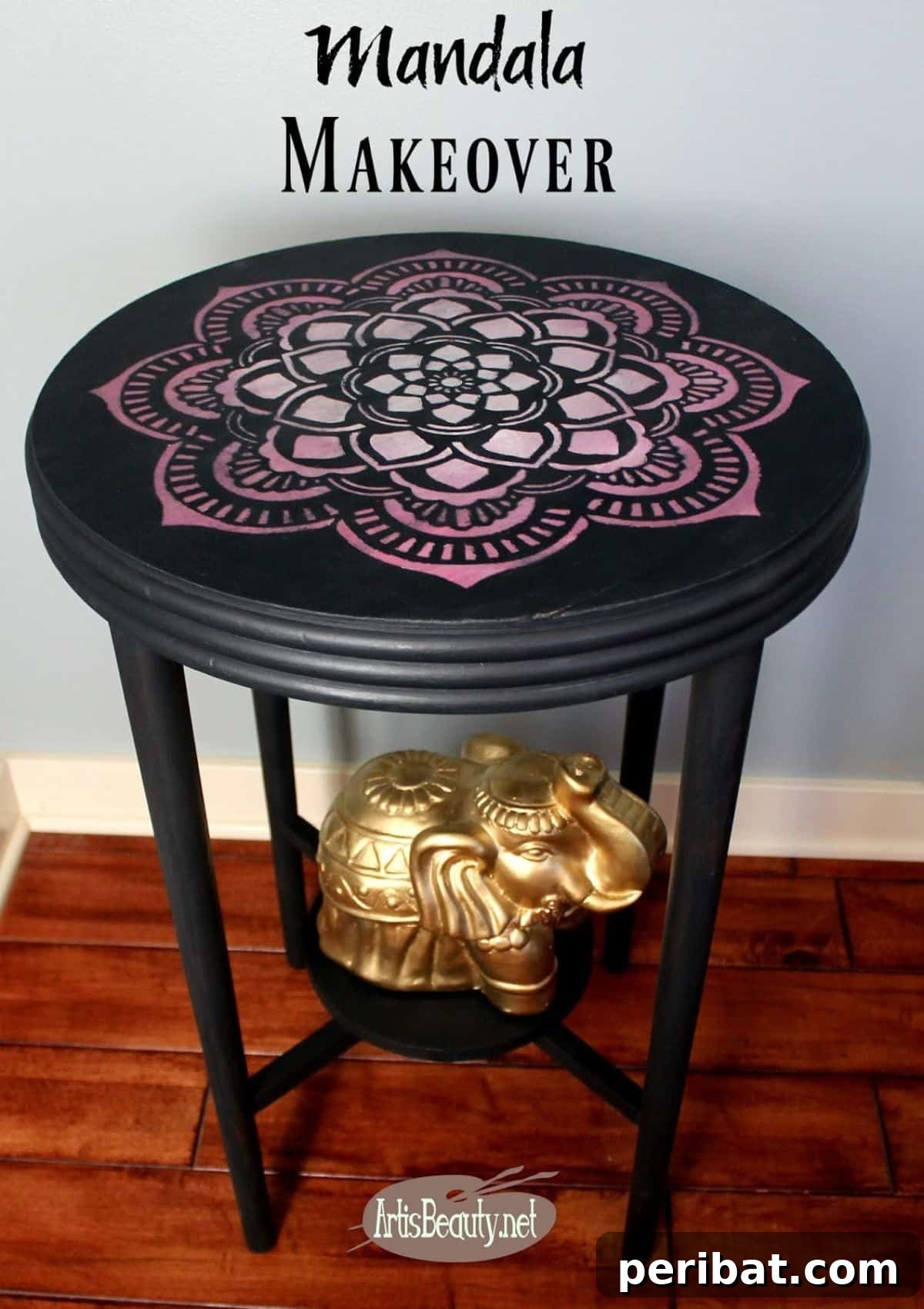 120 Inspiring DIY Boho Decor Ideas and Projects 19 Old table transformed with a stenciled mandala pattern, creating a conversational art piece.