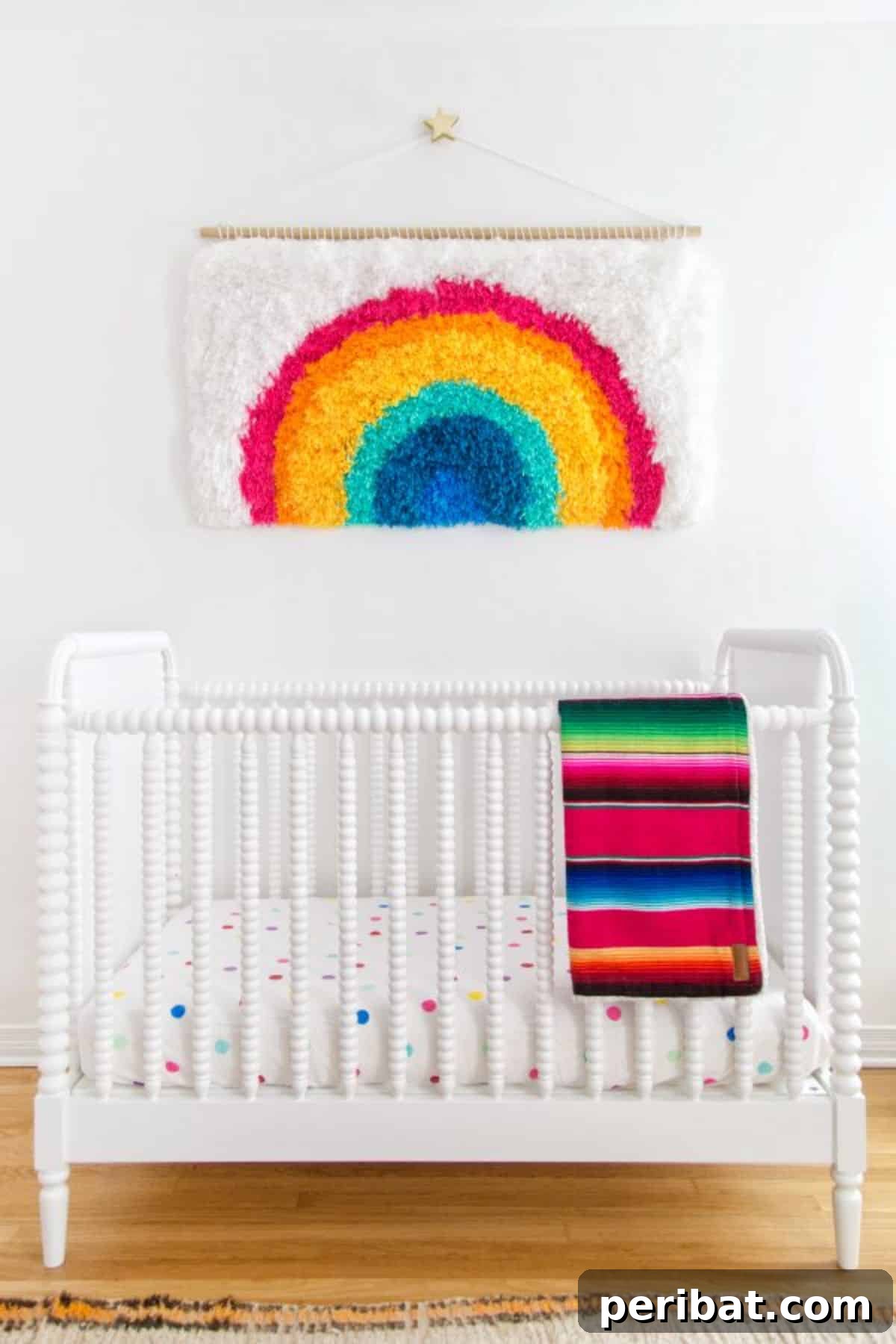 120 Inspiring DIY Boho Decor Ideas and Projects 23 Colorful and low-skill DIY rainbow latch hook wall hanging, a vibrant centerpiece for any room.
