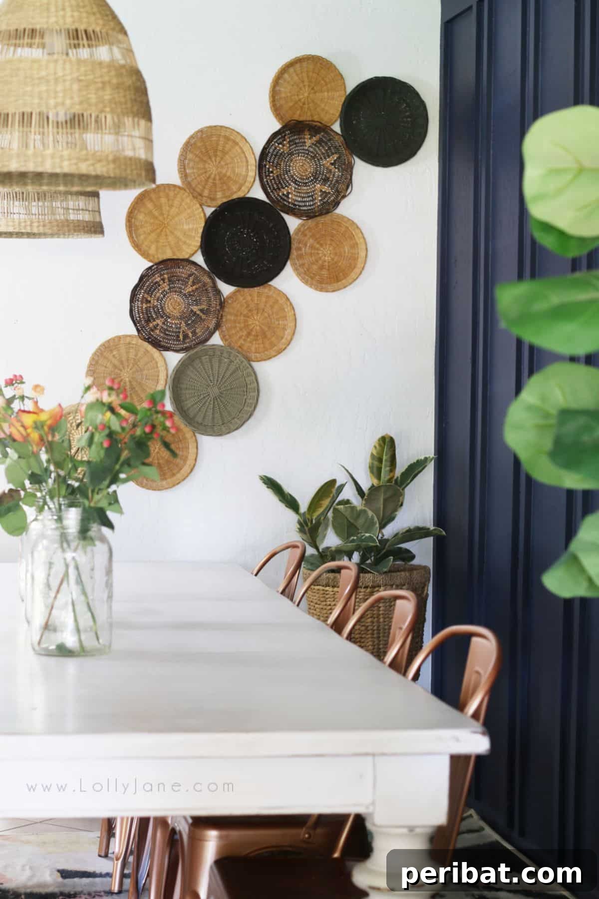 120 Inspiring DIY Boho Decor Ideas and Projects 29 Stylish and affordable DIY boho basket wall, filling empty spaces with textural warmth and chic style.