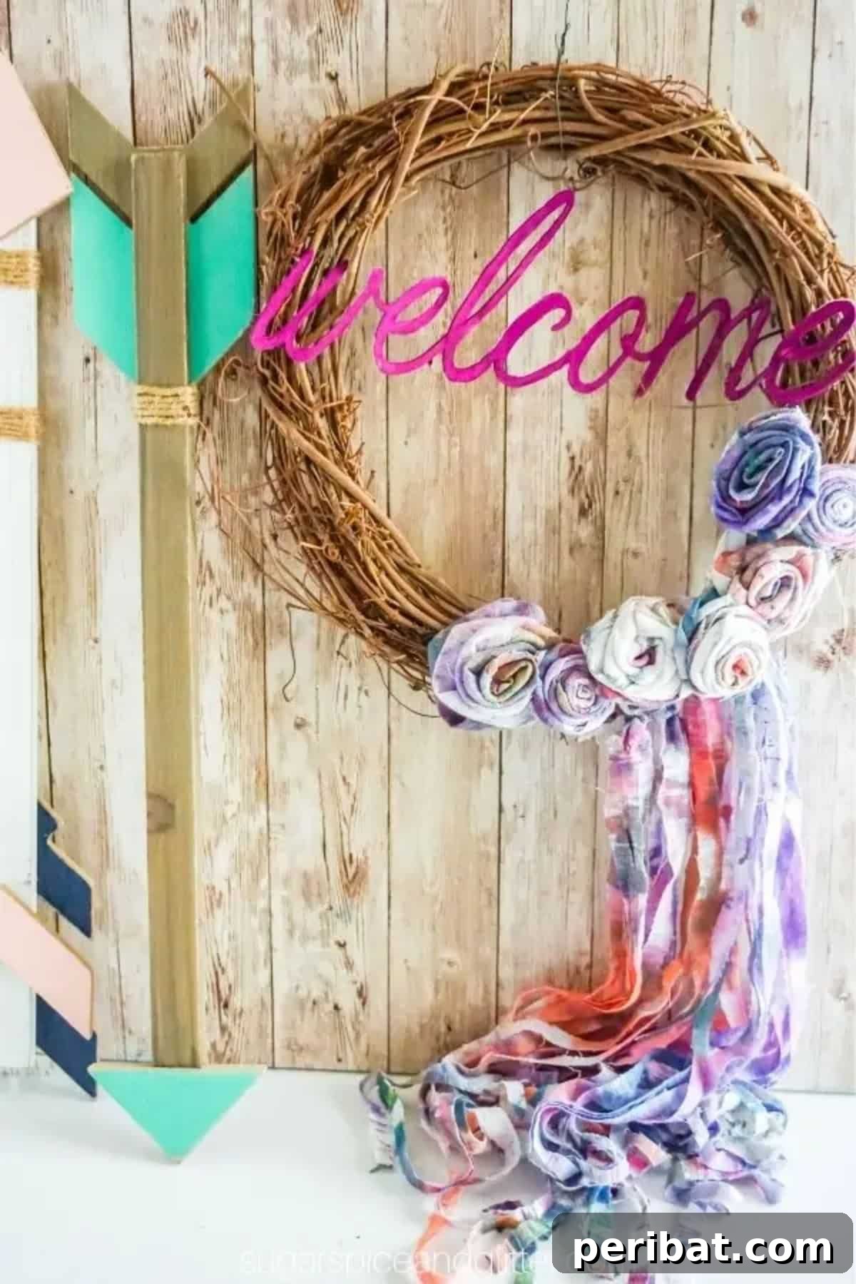 120 Inspiring DIY Boho Decor Ideas and Projects 32 Playful DIY tie-dye welcome wreath, a fun and personalized way to greet guests and kick off new seasons.