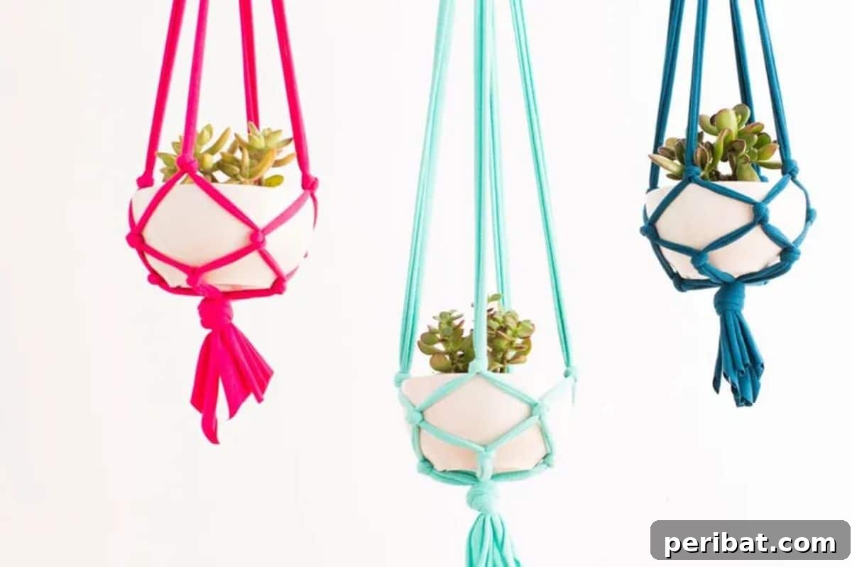 120 Inspiring DIY Boho Decor Ideas and Projects 33 Quick and easy 30-minute macrame hanging planters, stylishly showcasing indoor plants.