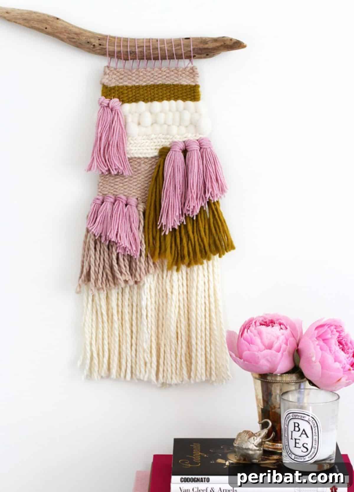 120 Inspiring DIY Boho Decor Ideas and Projects 37 Soothing and hands-on DIY woven wall hanging, culminating in a gorgeous bohemian tapestry.