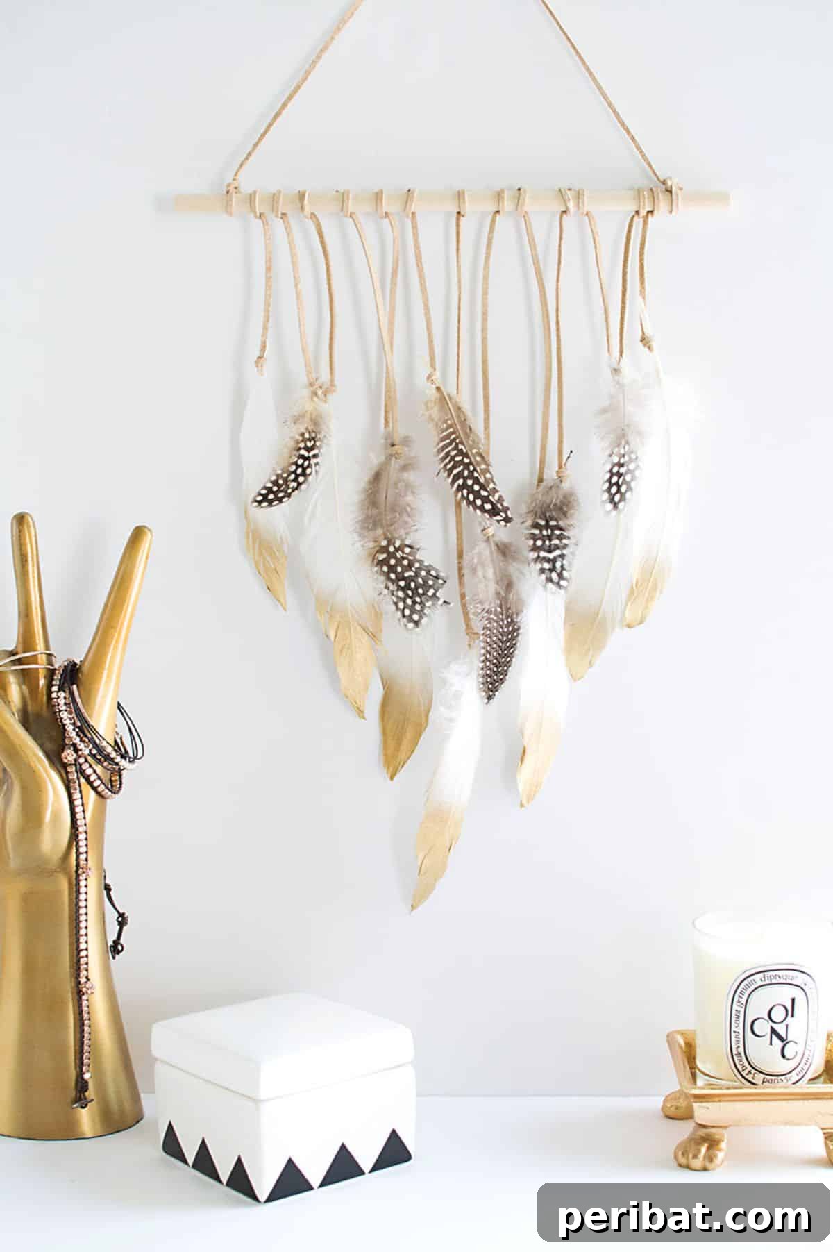 120 Inspiring DIY Boho Decor Ideas and Projects 44 Unique DIY feather wall hanging, a simplified, modern take on dream catchers for whimsical summer decor.
