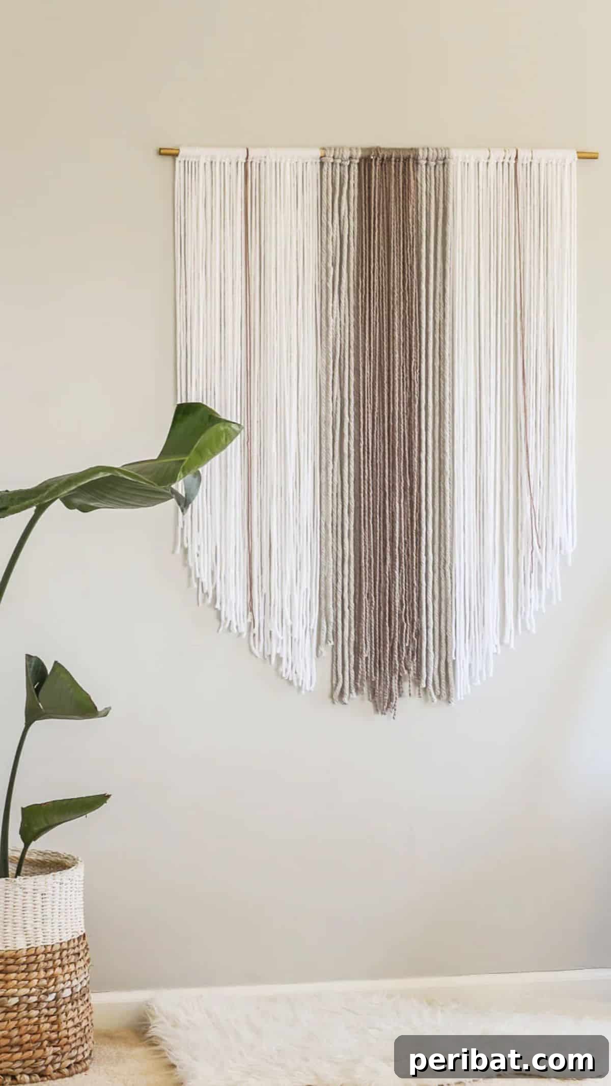120 Inspiring DIY Boho Decor Ideas and Projects 49 Budget-friendly oversized boho yarn tapestry, no sewing skills needed, adding warmth and texture to walls.