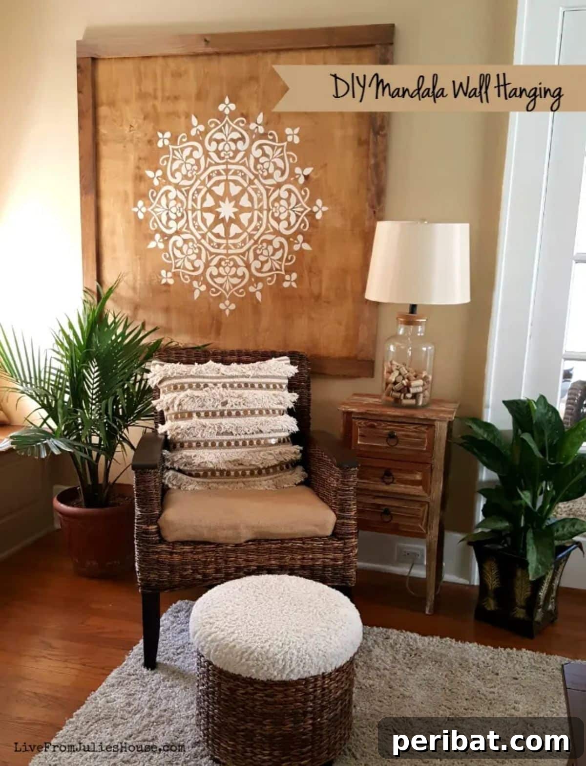 120 Inspiring DIY Boho Decor Ideas and Projects 51 Plywood-based DIY mandala wall hanging, adding spiritual symbolism and intricate beauty to your home.