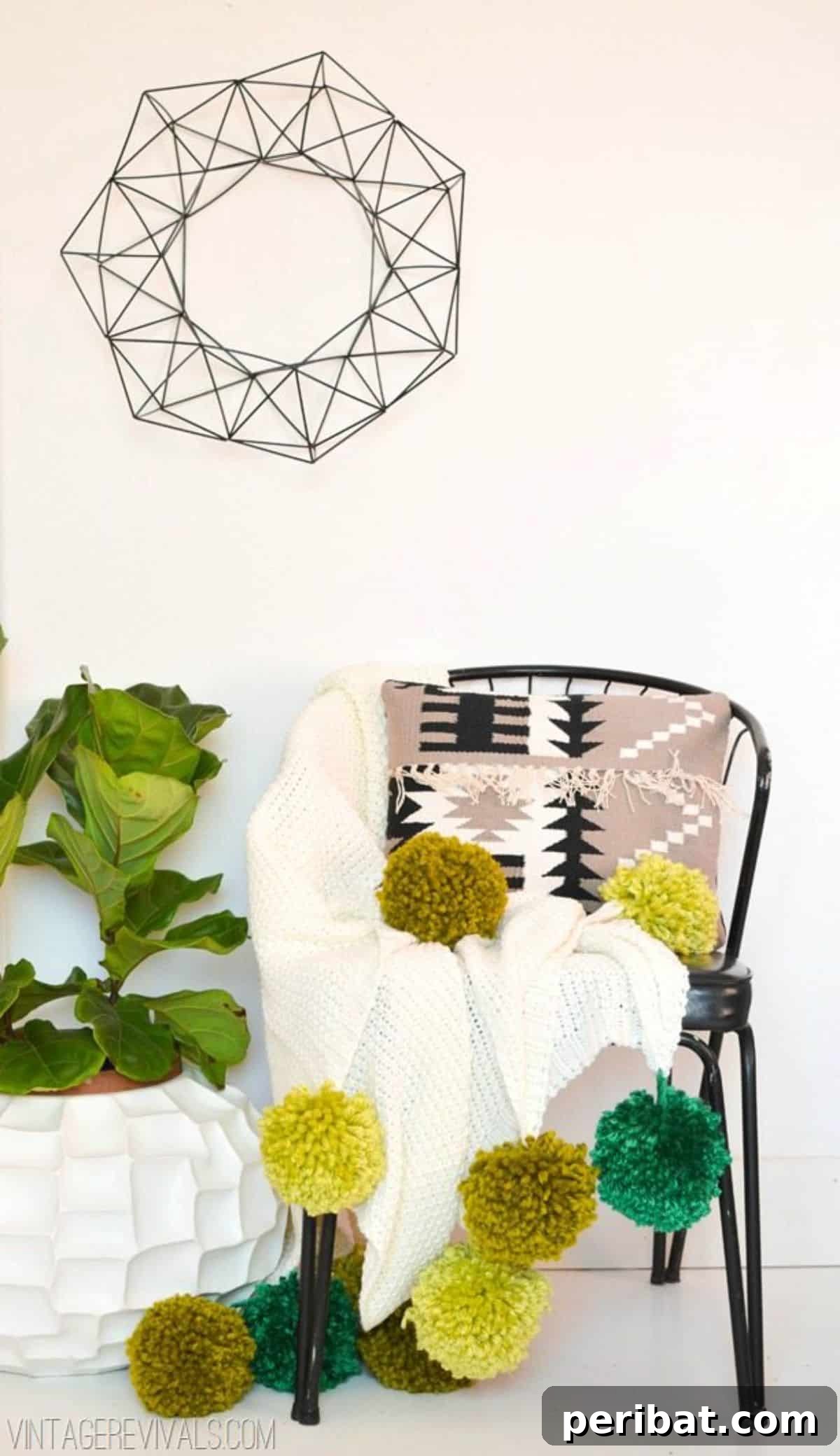 120 Inspiring DIY Boho Decor Ideas and Projects 58 Transform a plain blanket into an eye-catching decor item with the simple addition of playful pom-poms, adding texture and personality.