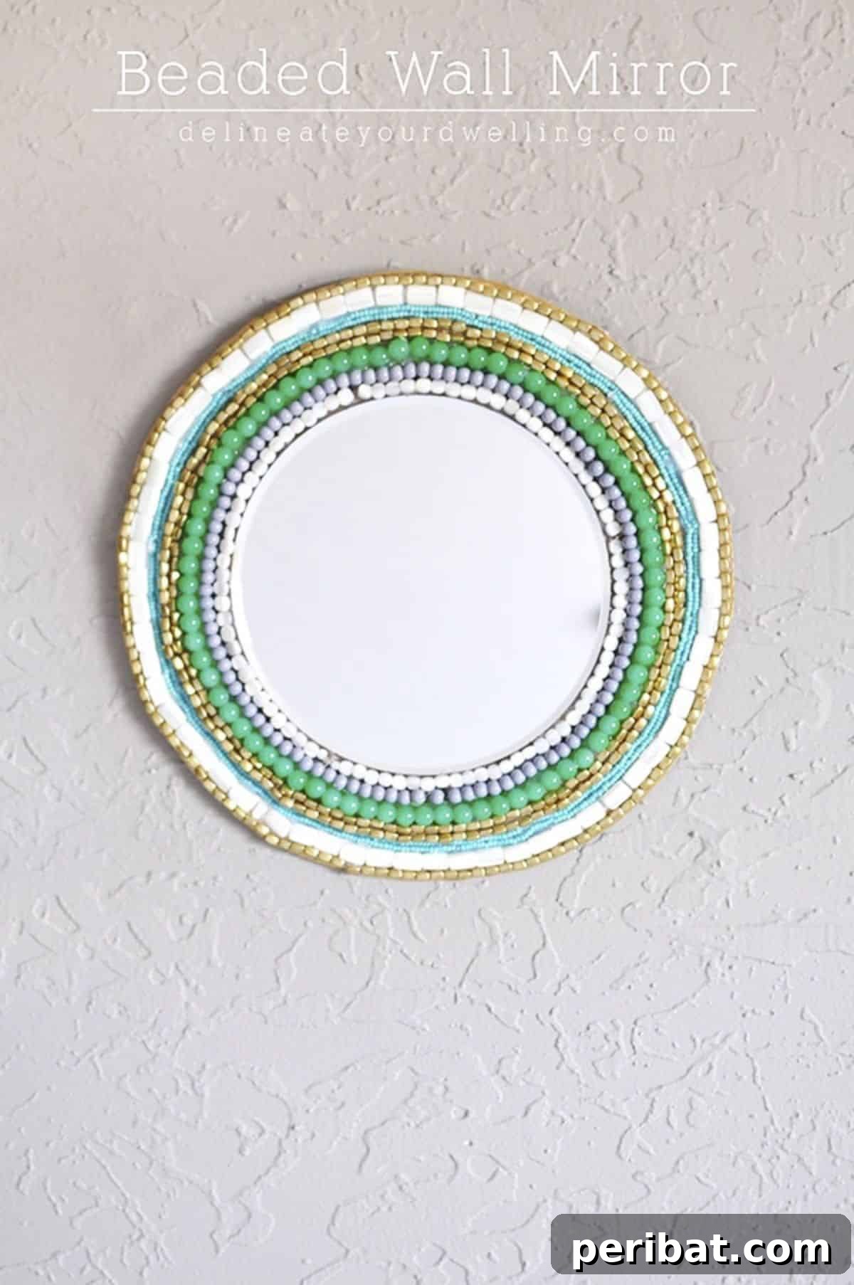 120 Inspiring DIY Boho Decor Ideas and Projects 66 Round beaded wall mirror with a pop of color, adding fun, unexpected flair and functional artistry to any space.
