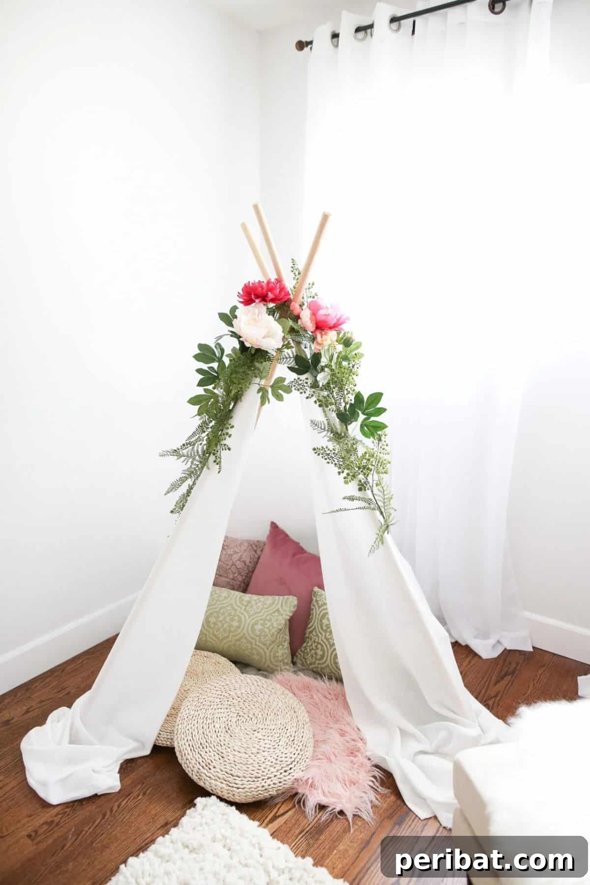 120 Inspiring DIY Boho Decor Ideas and Projects 87 Magical DIY teepee tent, fostering creativity and providing a private space for children to dream, read, and play.