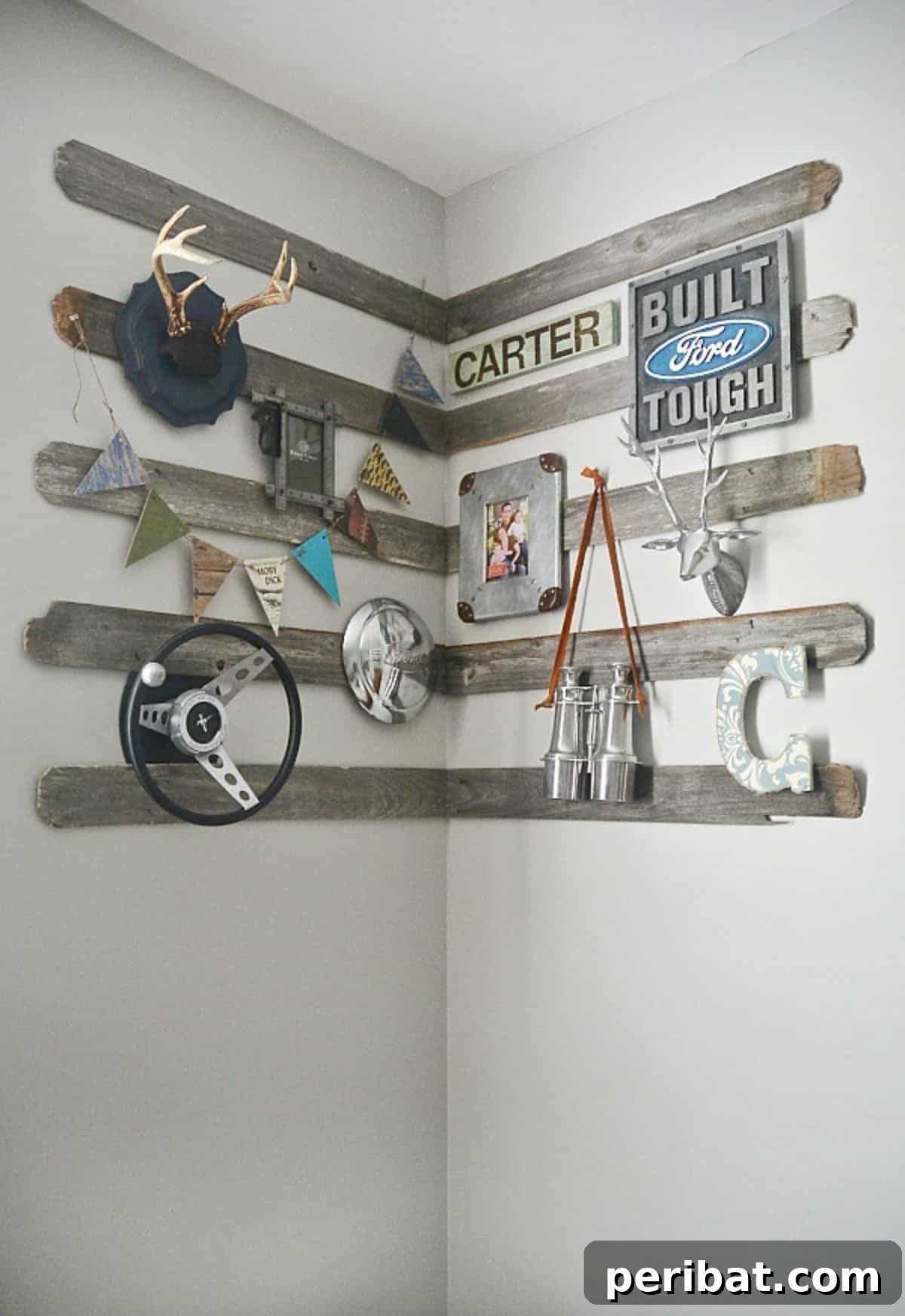 Meaningful DIY Rustic Barn Wood Corner Gallery Wall with Family Memories
