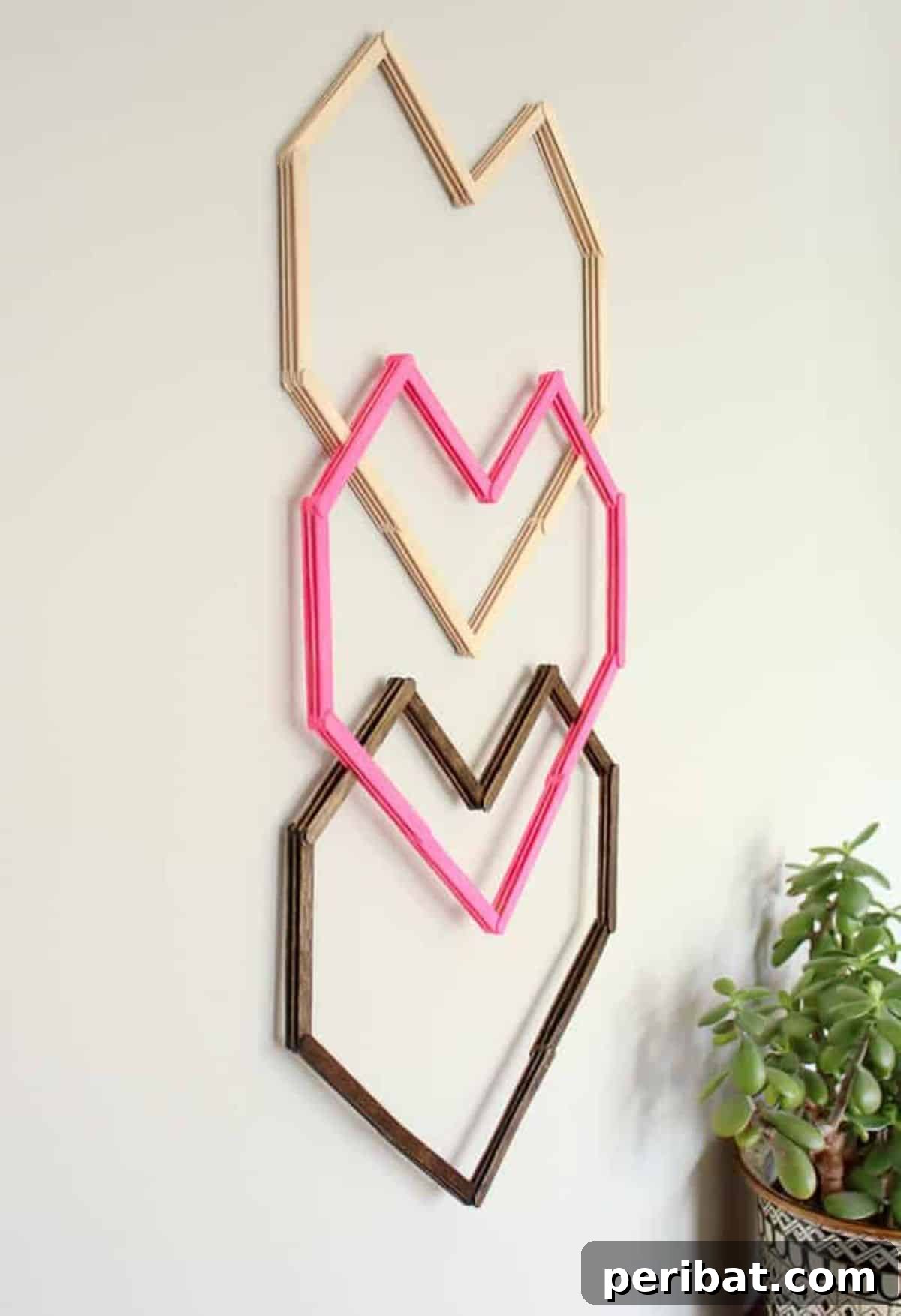 Vibrant Geometric Heart DIY Wall Art from Popsicle Sticks