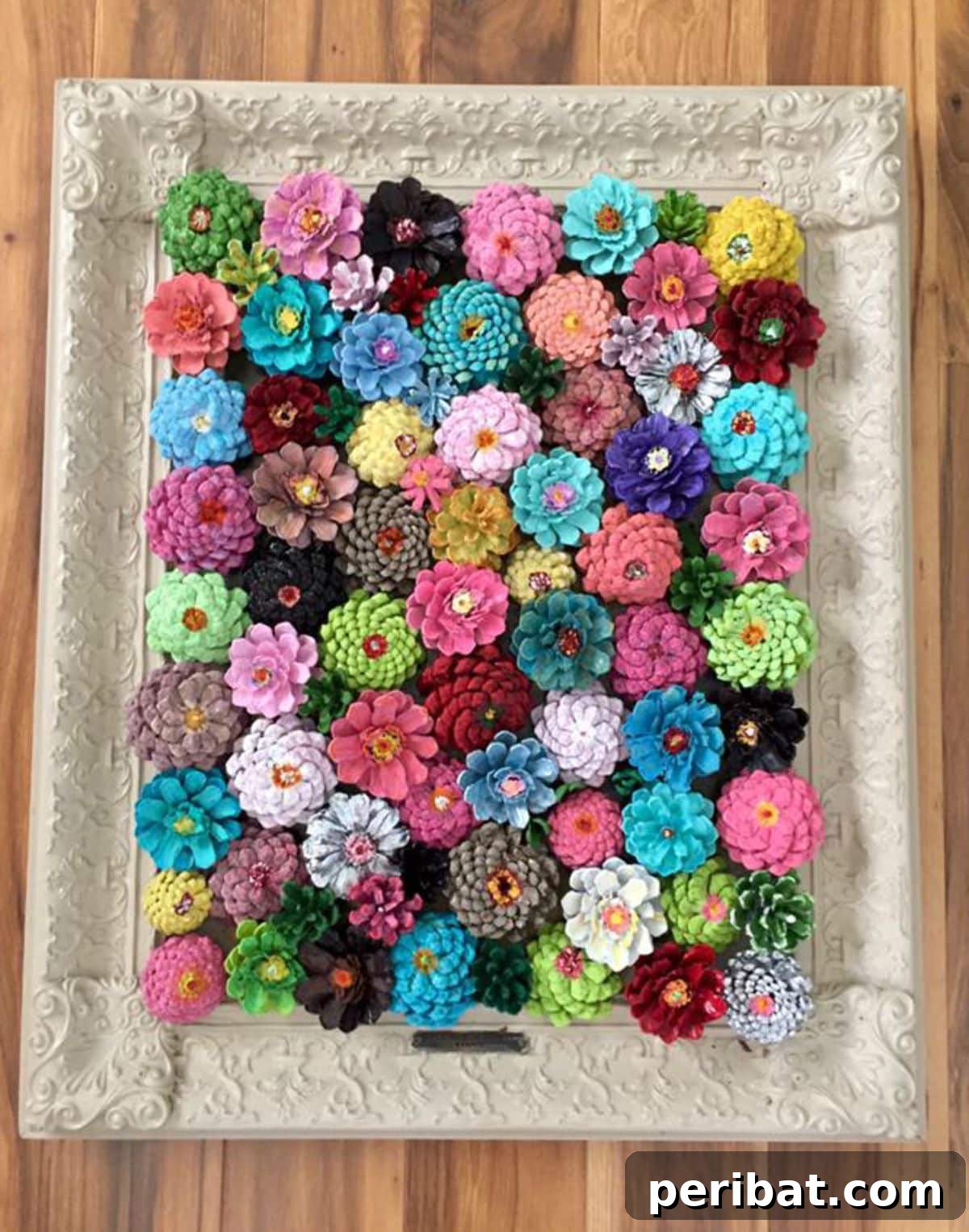 Eco-Friendly Framed Flower Decor Crafted from Pine Cones