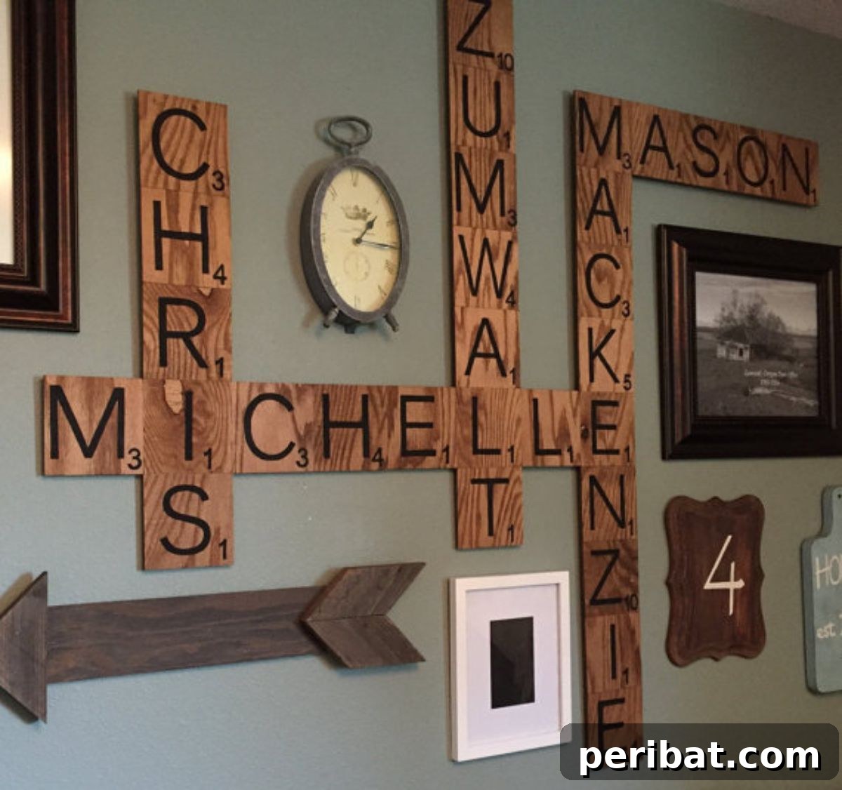 Personalized Family Wood Scrabble Wall Art for Home Decor