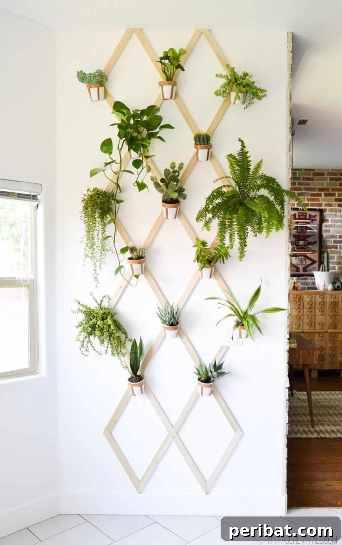 Modern Rustic DIY Wood and Leather Trellis Plant Wall