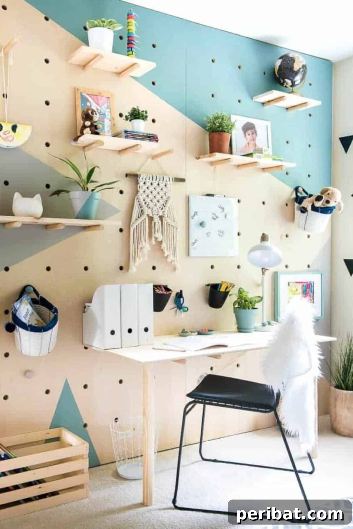 Unique DIY Plywood Boho Chic Pegboard Wall with Ample Storage