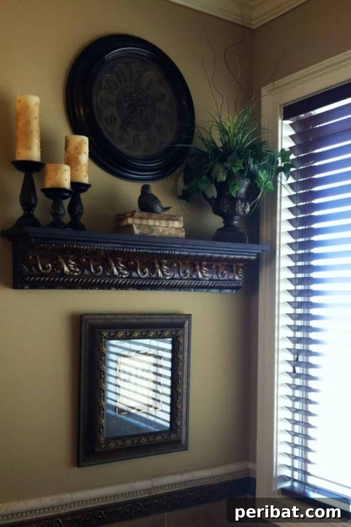 Functional and Stylish Rustic Wall Decor with Clock and Mirror Ensemble