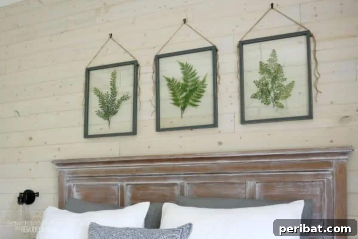 Nature-Inspired DIY Pressed Plant Frame for Shiplap Walls