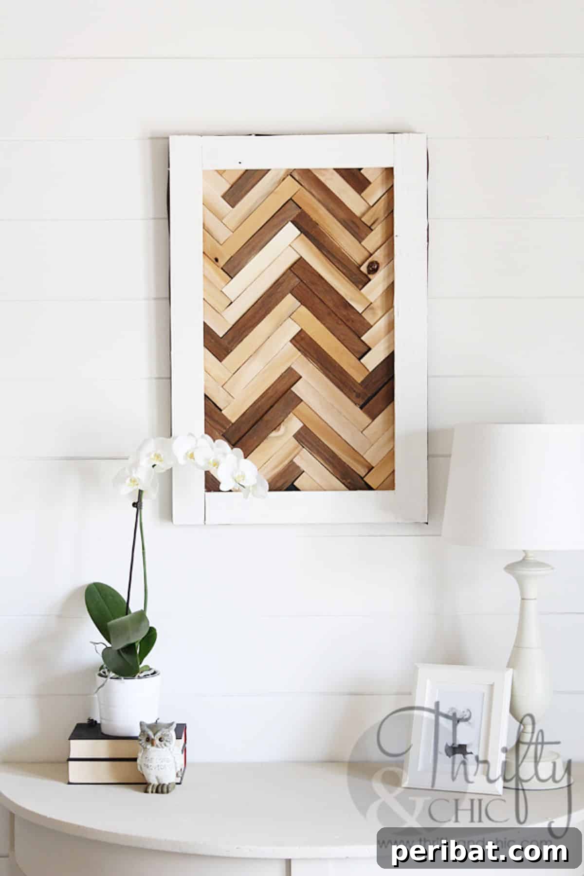 Chic Herringbone Wall Art using Wood Shims for Added Texture