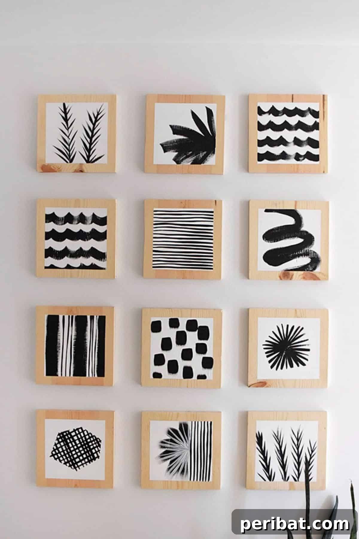 Chic Artistic Hallway Gallery Wall with Wooden Blocks and Paint
