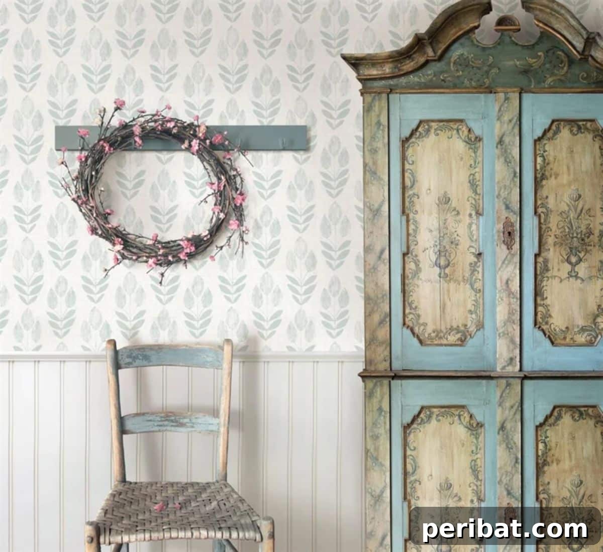 Charming Rustic Kitchens: DIY Decor and Craft Projects 115 Rustic Farmhouse Kitchen Wallpaper Botanical Primitive Tulip