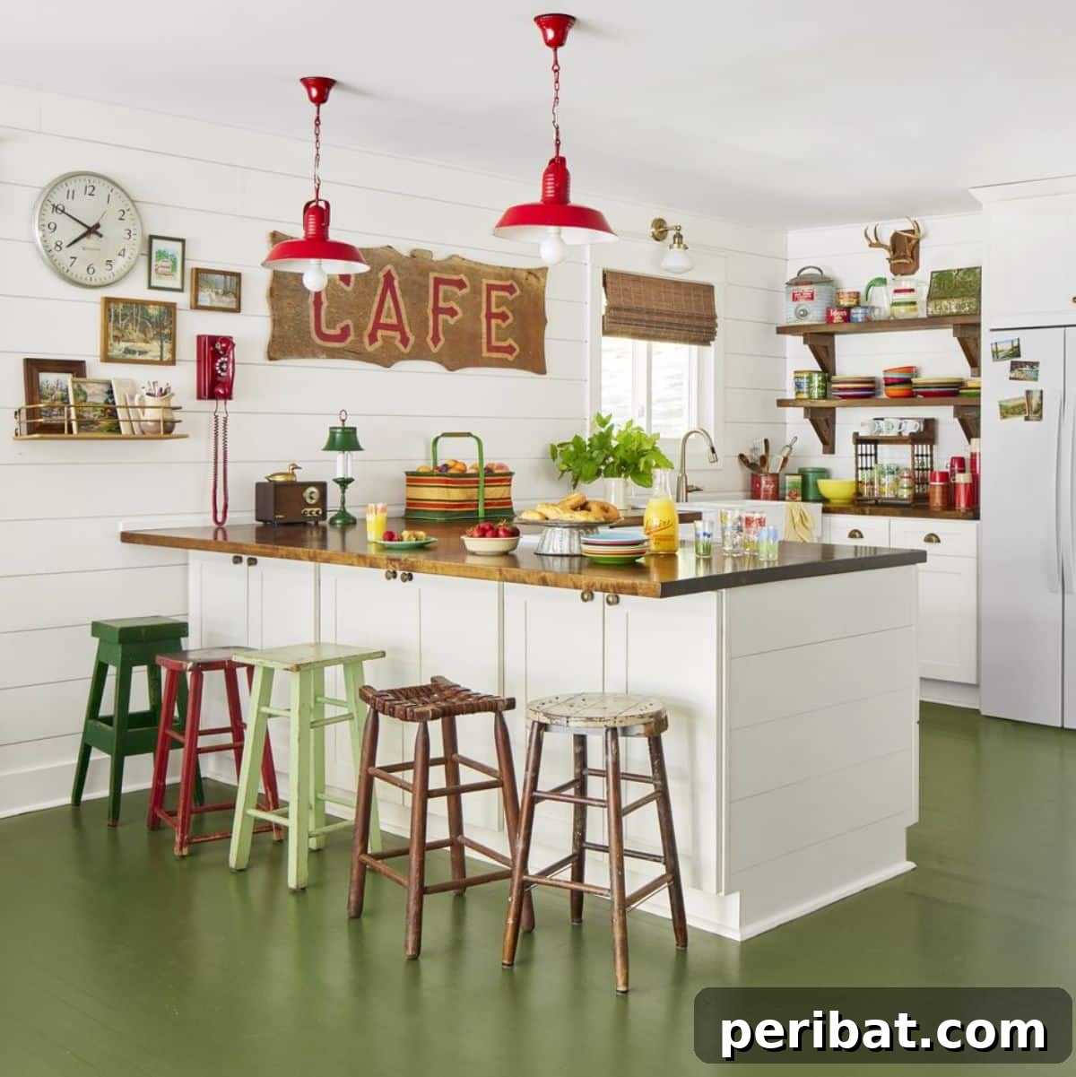 Charming Rustic Kitchens: DIY Decor and Craft Projects 116 Green Painted Floors in Farmhouse Kitchen