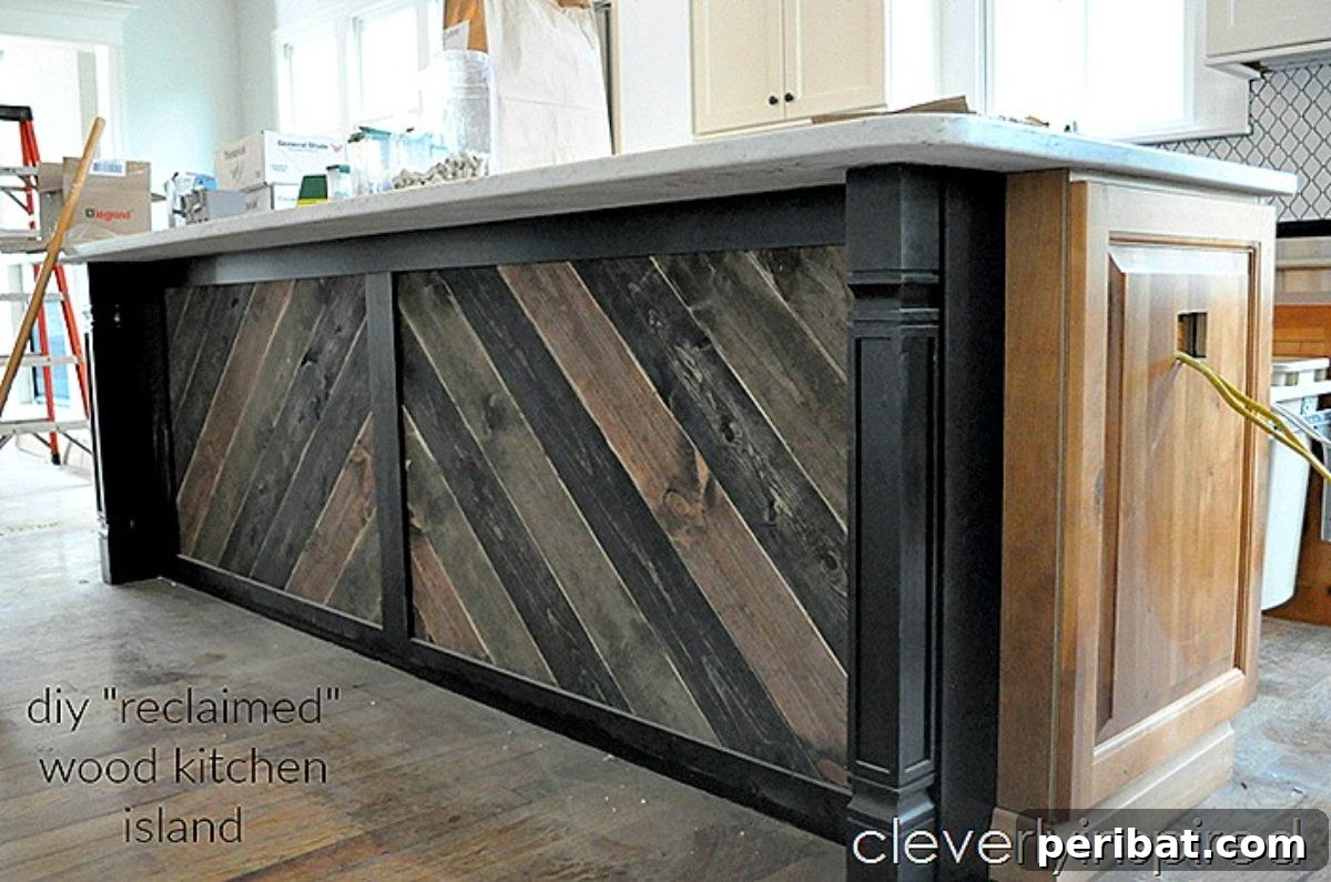 Charming Rustic Kitchens: DIY Decor and Craft Projects 119 DIY “Reclaimed Wood” on Kitchen Island