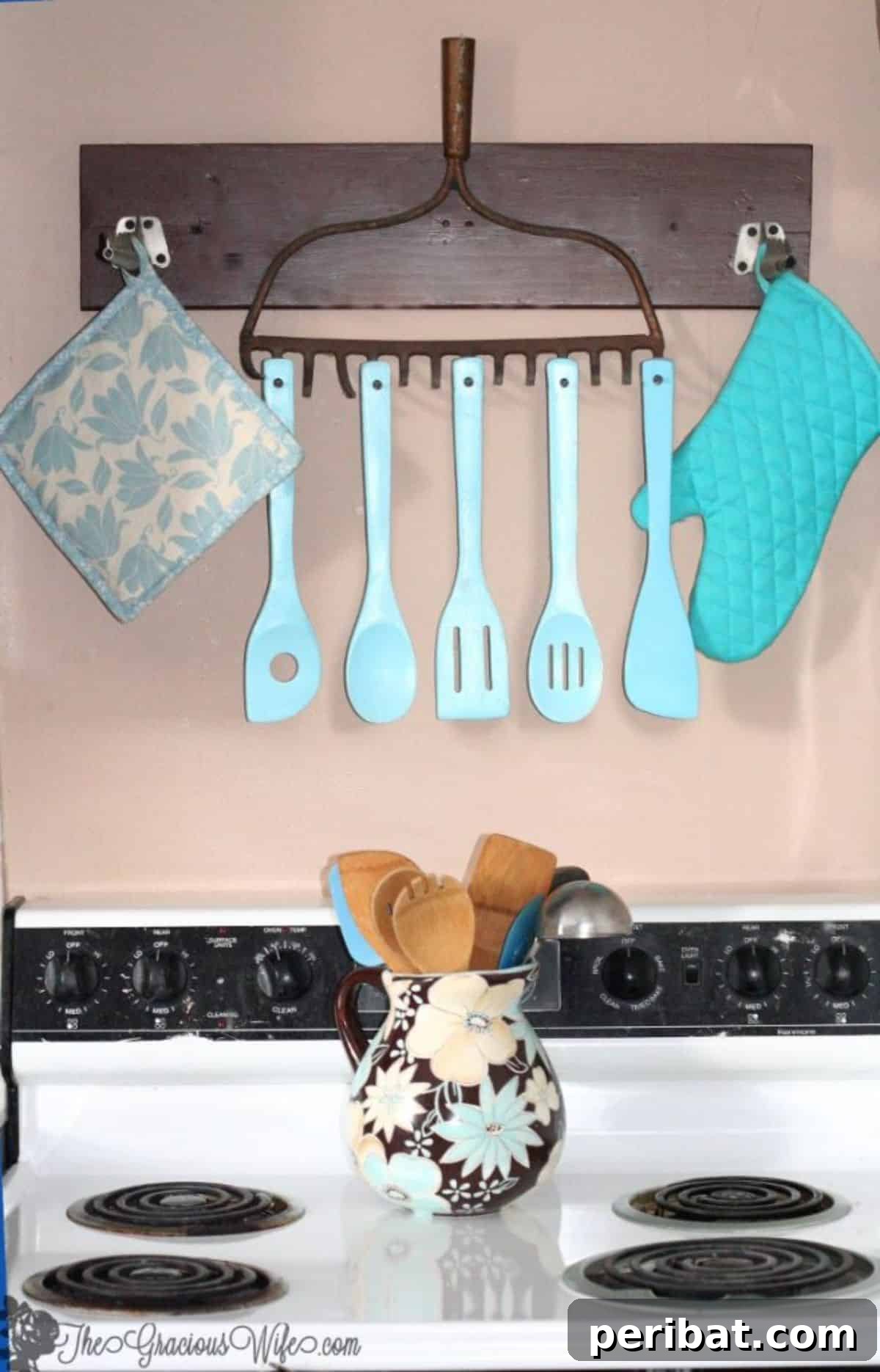 Charming Rustic Kitchens: DIY Decor and Craft Projects 5 Old Rake Head to Rustic Utensil Holder