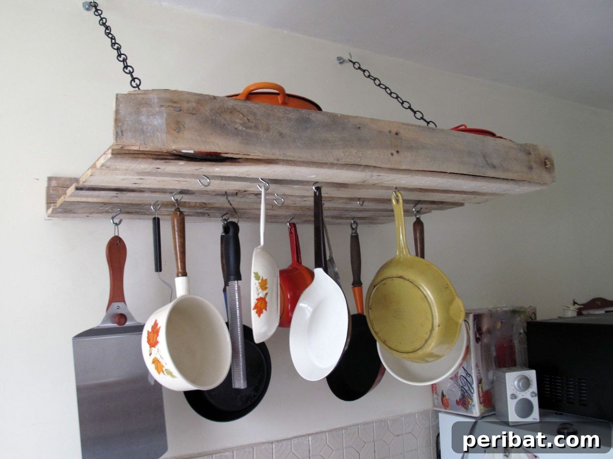 Charming Rustic Kitchens: DIY Decor and Craft Projects 41 Pallet Pot Rack