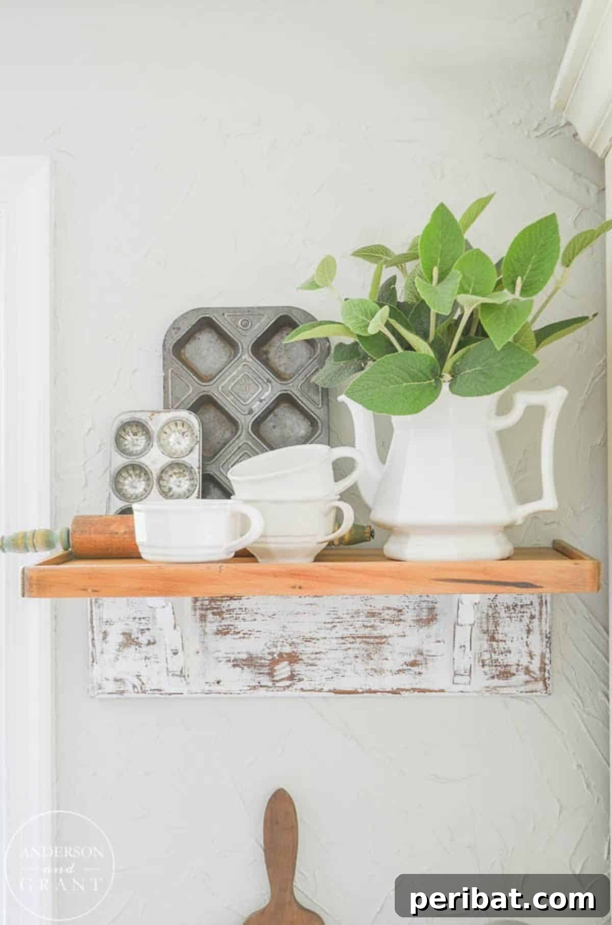 Charming Rustic Kitchens: DIY Decor and Craft Projects 44 Distressed Farmhouse Shelf in the Kitchen